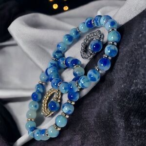 NWT Wool + Pepper Co.Blue Point Jade Beaded Bracelet and Ring Set
